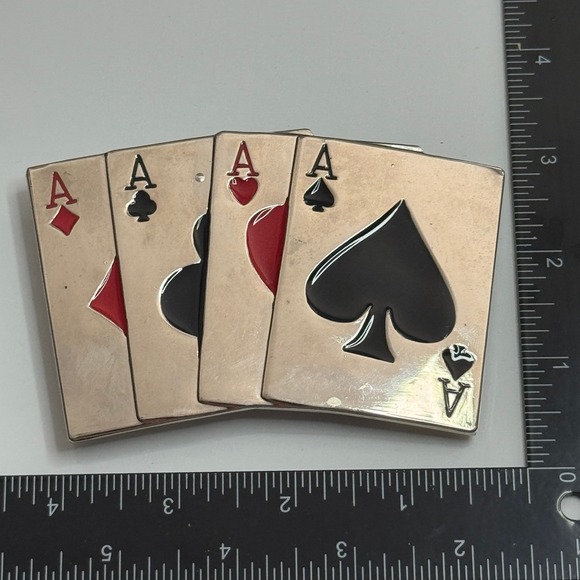 Four Aces Playing Card Belt Buckle Silver Tone‎ Poker Card Design - Picture 13 of 13